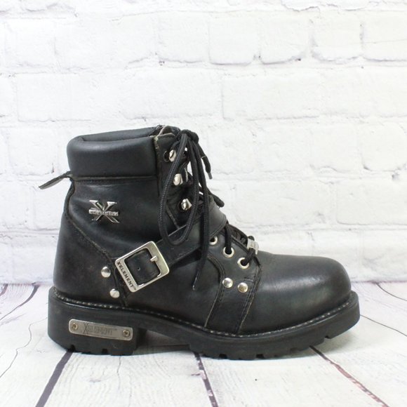 XELEMENT Shoes - XELEMENT Black Leather Lace-up Motorcycle Ankle Boots Size 7